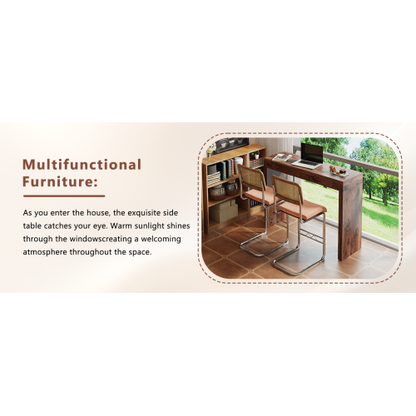 Elegant natural walnut wood grain bar table -50 inches long, a practical choice for modern home decor. Walnut wood grain texture veneer, equipped with double drawers, can be used as both a bar counter