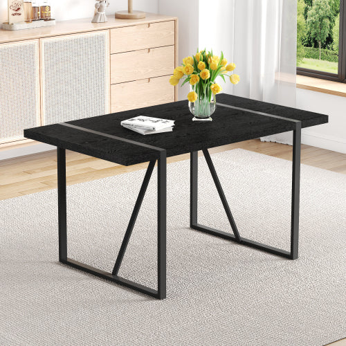 Retro Dining Table with Black Textured Top & Inset Metal Legs