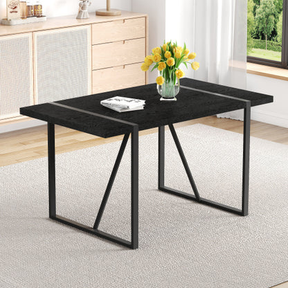 Retro Dining Table with Black Textured Top & Inset Metal Legs