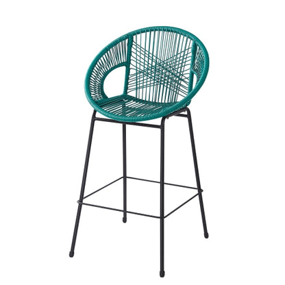 Ferrara Outdoor Patio Teal Faux Wicker Barstool, Set of 2