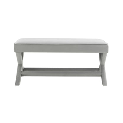 Velvet Ottoman Bench with X-Cross Legs, Upholstered Accent Stool for Bedroom Living Room