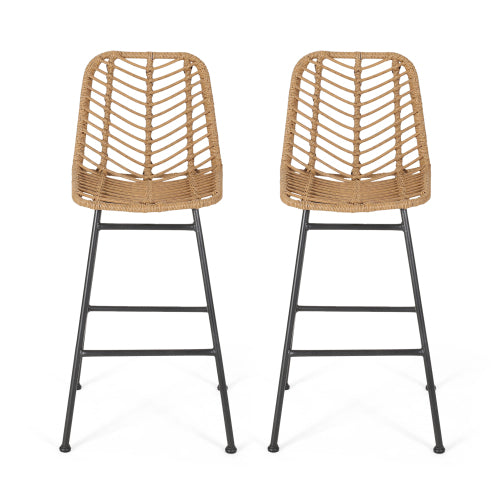 Sawtelle Outdoor Wicker Barstools (Set of 2)