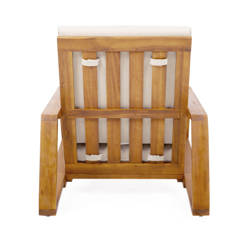 Patio Lounge Chair Set of 2, Outdoor Club Chair with Beige Cushion and Teak Acacia Wood Frame