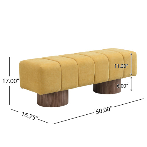 Upholstered Dining Bench for Dining Room, No-Assembly End of Bed Entryway Bench Ottoman for Bedroom Living Room, Yellow Chenille Fabric, 300 LBS Weight Capacity