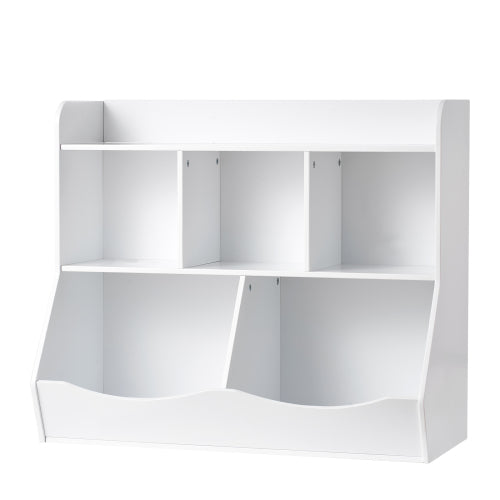 White 5-Cubby Wooden Kids Storage Cabinet Multi-Grid Toy Bookshelf Rounded Edge Safe Children Room Furniture