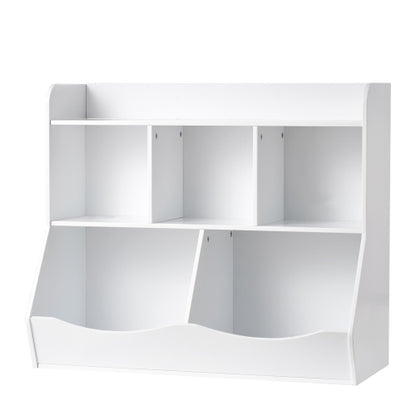 White 5-Cubby Wooden Kids Storage Cabinet Multi-Grid Toy Bookshelf Rounded Edge Safe Children Room Furniture