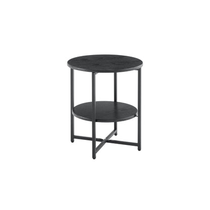 2-Tier Farmhouse Small Round Side Table, Black Multi-Use End Table & Nightstand