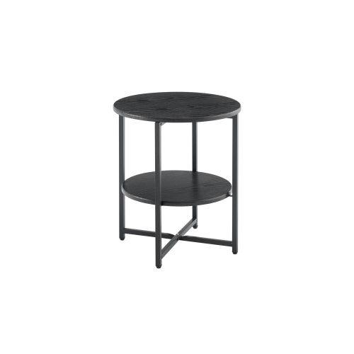 2-Tier Farmhouse Small Round Side Table, Black Multi-Use End Table & Nightstand