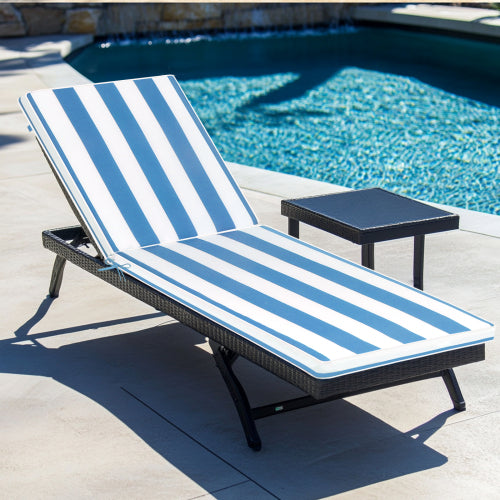 2PCS Set Outdoor Lounge Chair Cushion Replacement Patio Funiture Seat Cushion Chaise Lounge Cushion-Blue/white