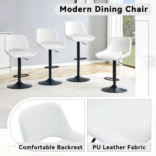 Modern Swivel Adjustable Bar Stools Set - 2 Pack, White PU Material, with Footrest, Holds Up to 250 lbs, Suitable for Home Bars and Kitchen Islands