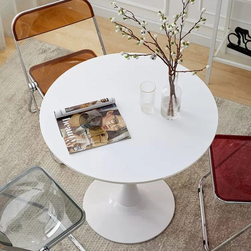 31.5inch White Round Modern Dining Table for Kitchen Apartment Living Room