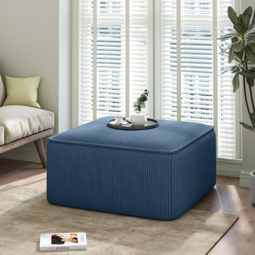 29.5 inch Square Blue Corduroy Modular Ottoman, Upholstered Foot Stool with Plywood Frame & Pocket Coil Cushion