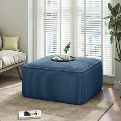 29.5 inch Square Blue Corduroy Modular Ottoman, Upholstered Foot Stool with Plywood Frame & Pocket Coil Cushion