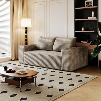 63 inch  Camel Corduroy Loveseat 2-Seater Deep-Seat Sofa, No Assembly