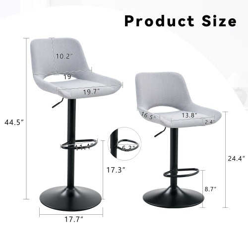 Modern Swivel Adjustable Bar Stools Set - 2 Pack, Light Gray Linen Fabric, Holds Up to 250 lbs, Suitable for Home Bars and Kitchen Islands.