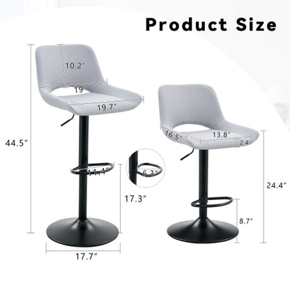 Modern Swivel Adjustable Bar Stools Set - 2 Pack, Light Gray Linen Fabric, Holds Up to 250 lbs, Suitable for Home Bars and Kitchen Islands.