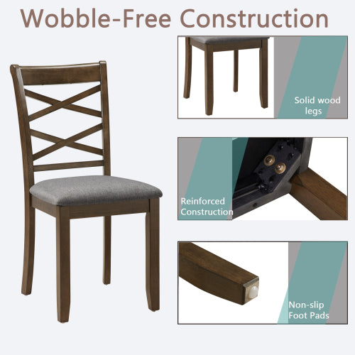 Set of 4 Walnut Wooden Dining Chairs, Double-Cross Linen Upholstered Side Chairs, Ergonomic High Back, 330lbs Load