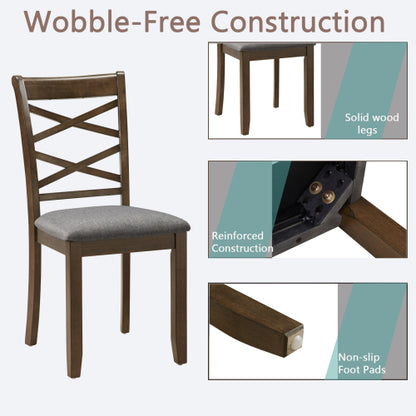 Set of 4 Walnut Wooden Dining Chairs, Double-Cross Linen Upholstered Side Chairs, Ergonomic High Back, 330lbs Load