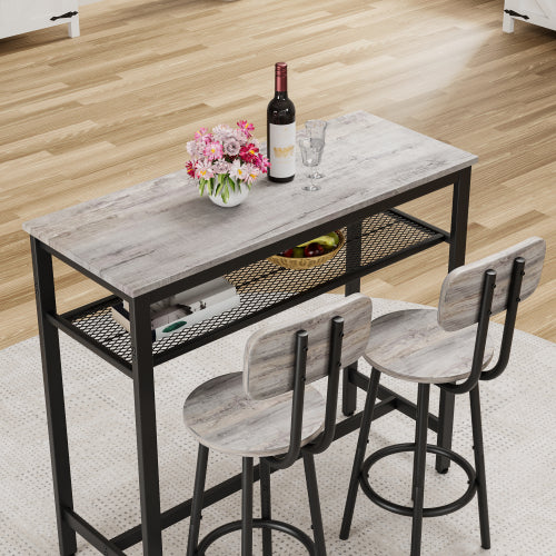 3-Piece Grey Bar Set, Square Table & 2 Stools