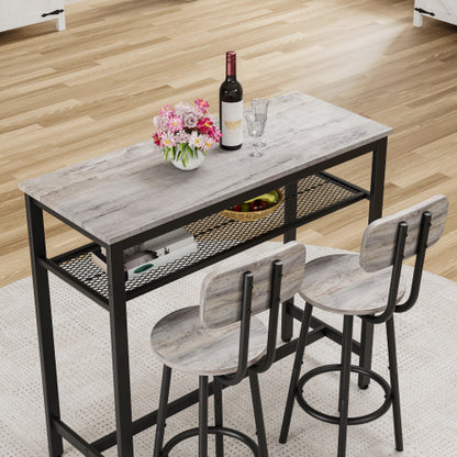 3-Piece Grey Bar Set, Square Table & 2 Stools