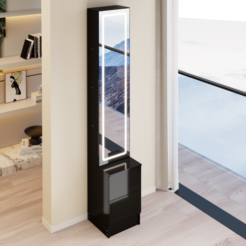 63 inch  LED Full-Length Mirror Cabinet, Jewelry & Cosmetic Organizer, 3-Color Light, Multi-Layer Storage