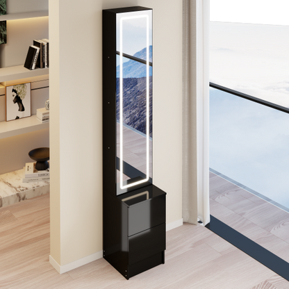 63 inch  LED Full-Length Mirror Cabinet, Jewelry & Cosmetic Organizer, 3-Color Light, Multi-Layer Storage