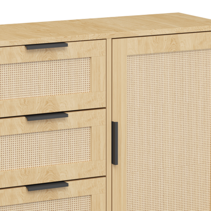 Modern Rattan Wood Dresser 3 Drawer Storage Cabinet with Adjustable Shelf Anti Tip