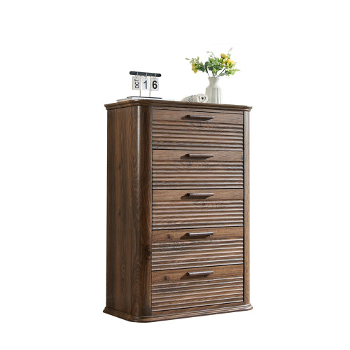5 Drawers Dresser for Bedroom, 45" Tall Dresser with Curved Profile Design, Wood Fluted Chest of Drawer, Modern Drawer Storage Organizer for Bedroom, Living Room
