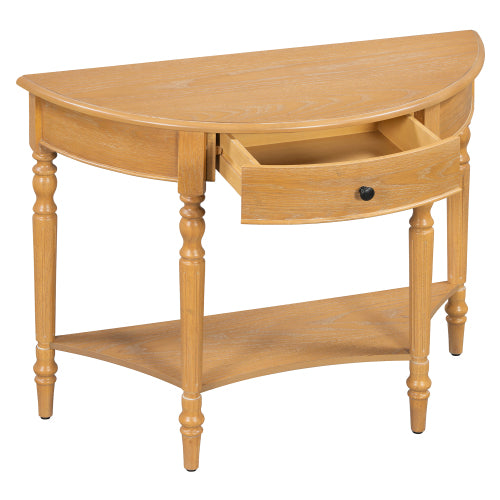 Half Moon Console Table with Drawer & Shelf - Rustic Accent Table, Sofa Table for Entryway, Living Room, Hallway and Foyer (Natural)