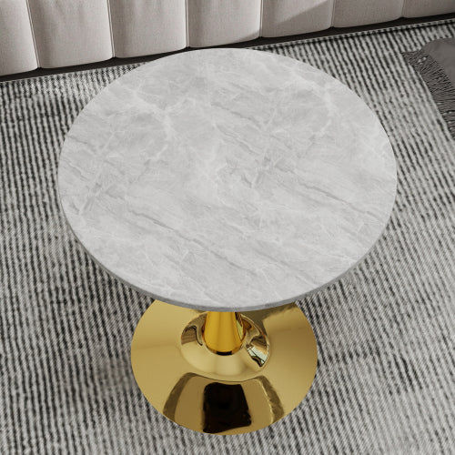 Round Gold Coffee Table Marble Top Mid Century Modern Accent Living Room Table