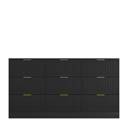 Black 9 Drawer Dresser, 63" Large Deep Chest of Drawers, Wooden Dresser Storage Cabinet with 9 Drawers for Bedroom, Long Dressers for Living Room, Hallway, Drawer panel with wavy patterns