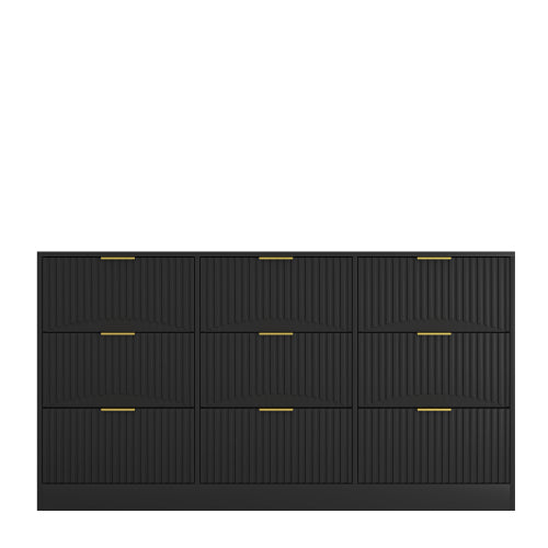 Black 9 Drawer Dresser, 63" Large Deep Chest of Drawers, Wooden Dresser Storage Cabinet with 9 Drawers for Bedroom, Long Dressers for Living Room, Hallway, Drawer panel with wavy patterns