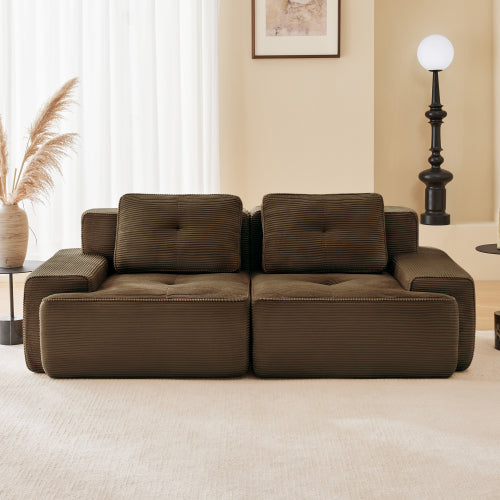 82 inch  Brown Corduroy L-Shape Modular Sectional Sofa, No Assembly Required