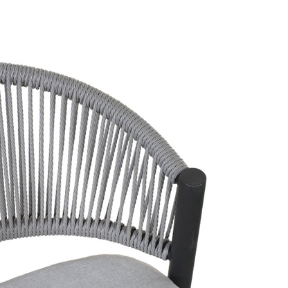 Outdoor 26" Seat Height Metal Frame Counter Stools with PE Rattan Scallop-shaped Backrest, Set of 2, Matte Black