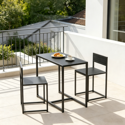 3-Piece Black Modern Dining Set, MDF & Galvanized Steel Table with 2 Low-Back Bar Stools