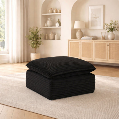 Black Modular Vacuum Compression Square Ottoman, Upholstered No-Assembly Footrest for Sectional Sofa