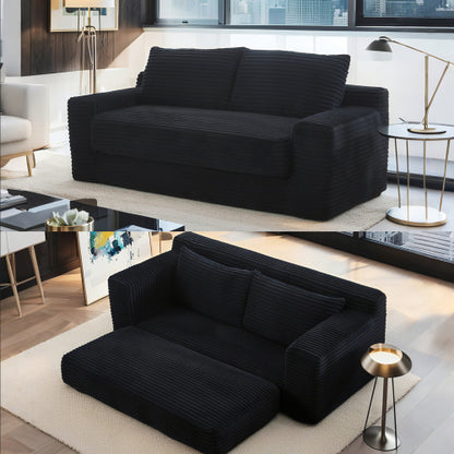 56 inch  Black Memory-Foam Compression Convertible Corduroy Loveseat, No Assembly