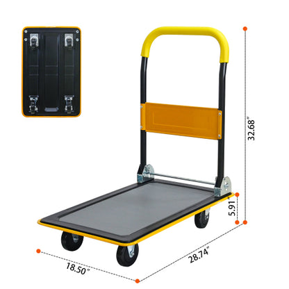 Flatbed Cart, 330lbs Heavy Duty Capacity Platform Hand Truck 360 Degree Swivel Wheels Foldable Push Hand Cart for Loading and Storage