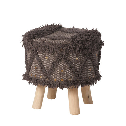 Handcrafted Wool & Cotton Boho Foot Stool Ottoman, Tufted with Metal Accents