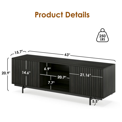 63 Inch Mid Century Fluted Retro Pop-Up Door TV Stand for 75 Inch TV with Removable Storage Shelves