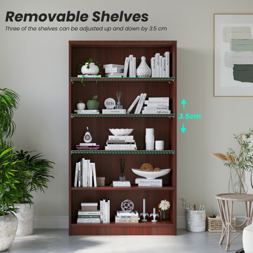 60 Inch Tall 5-Shelf Adjustable Cherry Wood Bedroom Bookcase
