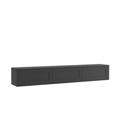 Black Floating Wall Mount High Gloss TV Stand with 16 Color LED Lights & Integrated Power Outlet