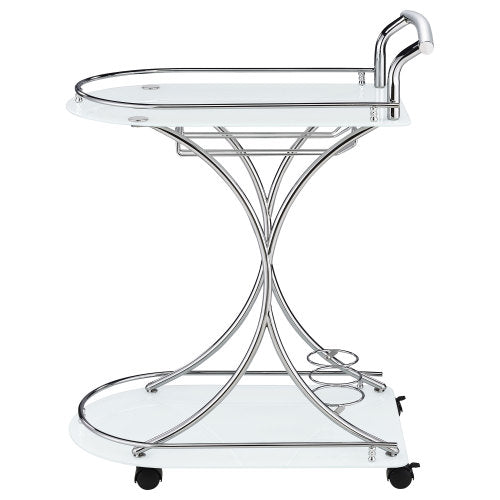 White 2-Tier Glass Shelf Metal Bar Cart