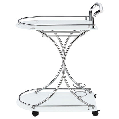 White 2-Tier Glass Shelf Metal Bar Cart