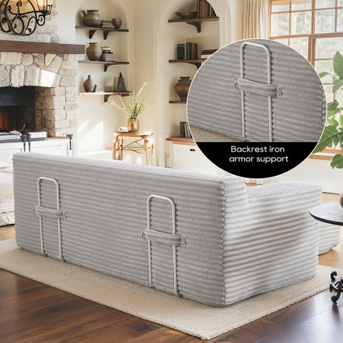 Grey Memory-Foam Compressed Corduroy Convertible Loveseat, No Assembly