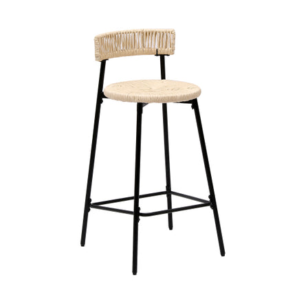 Counter Stools Set of 2 Handwoven Paper Rope Bar Stools Boho Round Dining Pub Chairs for Kitchen (Black & Creamy White)
