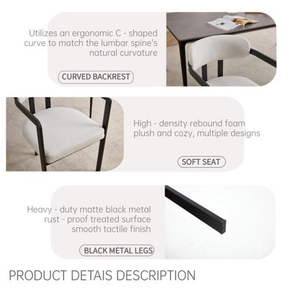 Modern Boucle Dining Chairs Set of 2, Mid-Century Upholstered Kitchen Chairs with Black Metal Legs
