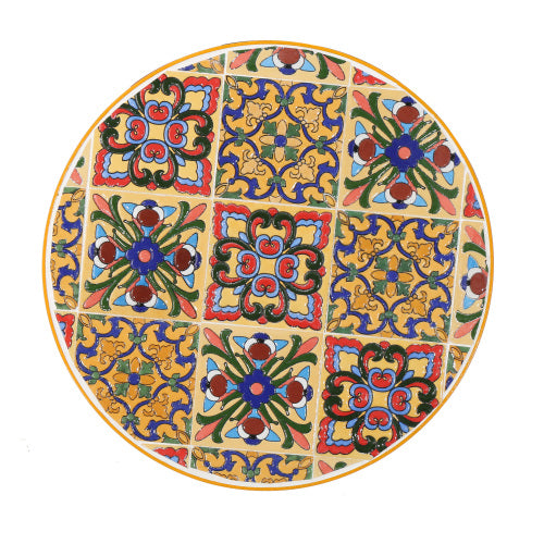 Outdoor Side Table with Tile Mosaic Table Top and Metal Legs, Yellow