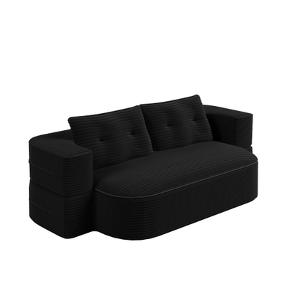 78.7-Inch Black Convertible Corduroy Sleeper Floor Sofa-Bed with Zip-On Blanket & 2 Pillows No-Assembly