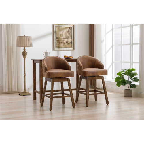 Rotating bar chair, counter height bar chair with backrest, leather rotating kitchen stool with wooden legs and footrest, soft cushion bar  chair, kitchen island